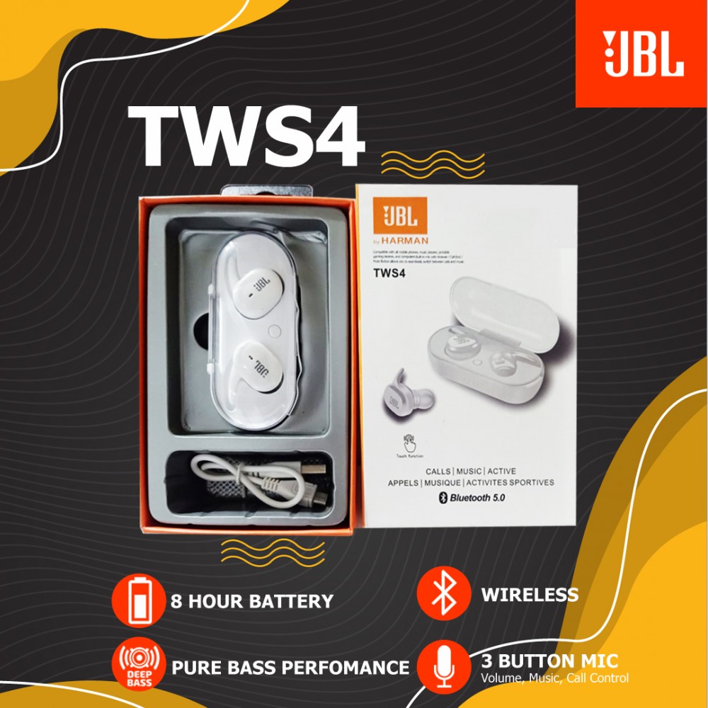  JBL Earphone Handsfree Stereo Wireless TWS 4 Bluetooth